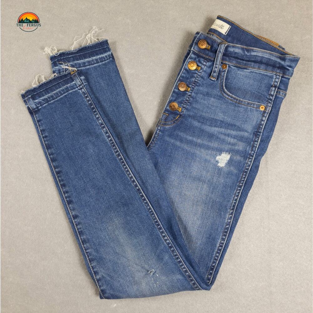 Madewell Skinny Button Fly Raw Hem Jeans 10" High Rise Blue Women's Size 27